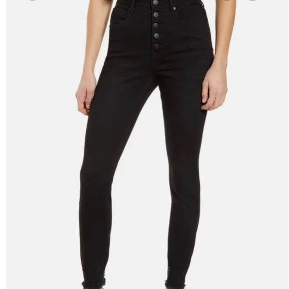 PTCL xNordstrom Denim Black Raw Hem High Rise Skinny Button Fly Jeans Size 27 - Picture 4 of 10